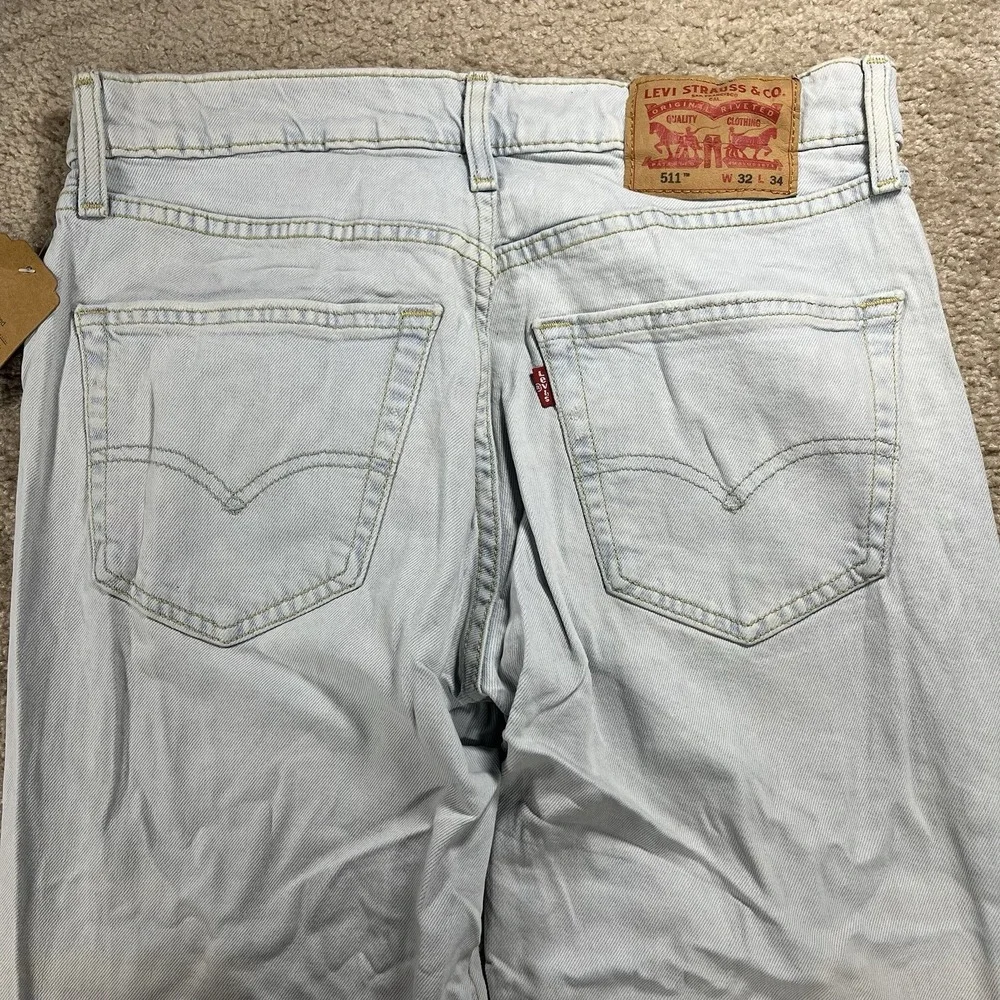 Levi's 511 Slim Fit Straight Jeans Light Wash‎ Men's 32x34 NWT Stretch Casual
